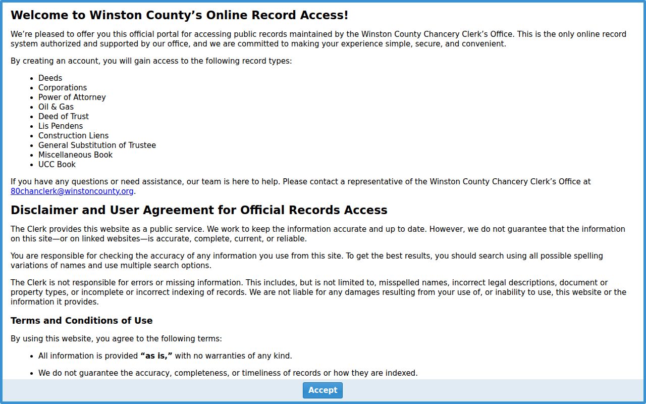 Official record inquiry interface used for Winston County warrant lookup
