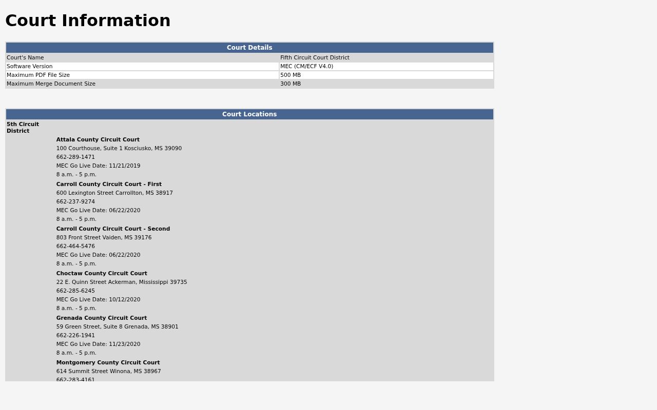 Fifth Circuit court information used for Winston County bench warrant status